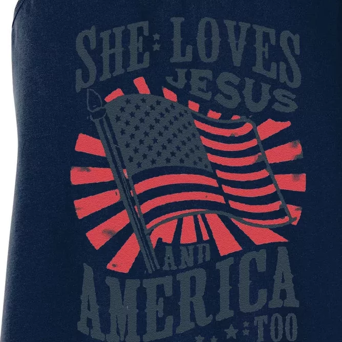 She Loves Jesus And America Too Women's Racerback Tank