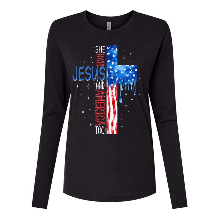 She Loves Jesus And America Too Womens Cotton Relaxed Long Sleeve T-Shirt