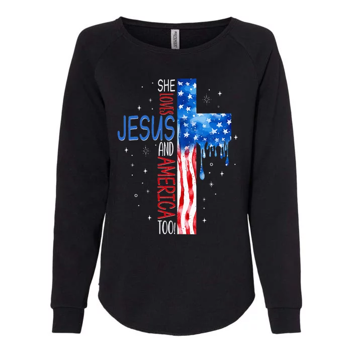 She Loves Jesus And America Too Womens California Wash Sweatshirt