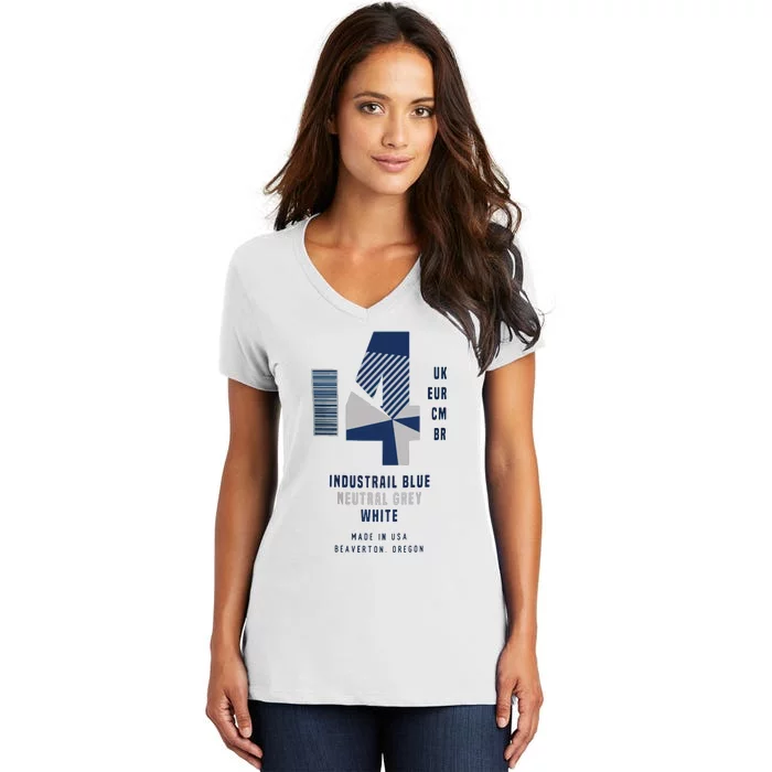 Sneaker Label Jordan 4 Industrial Blue Sneaker Women's V-Neck T-Shirt