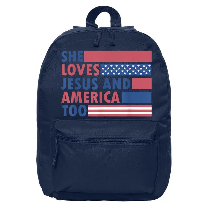 She Loves Jesus And America Too Retro 16 in Basic Backpack