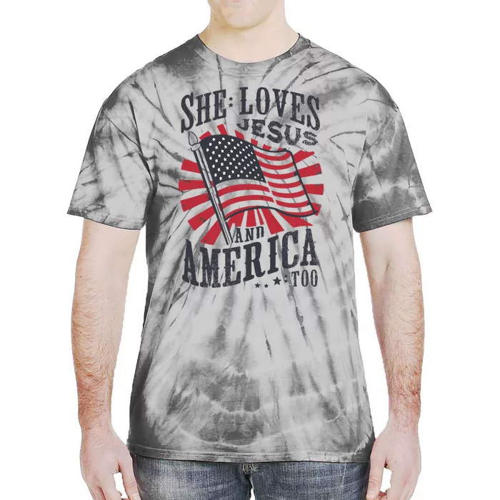 She Loves Jesus And America Too Flag Christian Tie-Dye T-Shirt