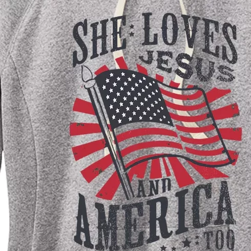 She Loves Jesus And America Too Flag Christian Women's Fleece Hoodie