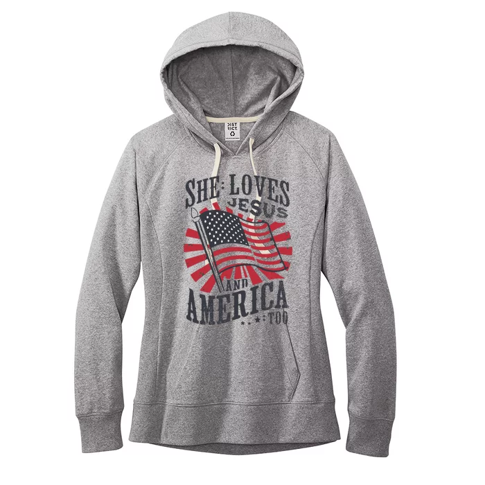 She Loves Jesus And America Too Flag Christian Women's Fleece Hoodie