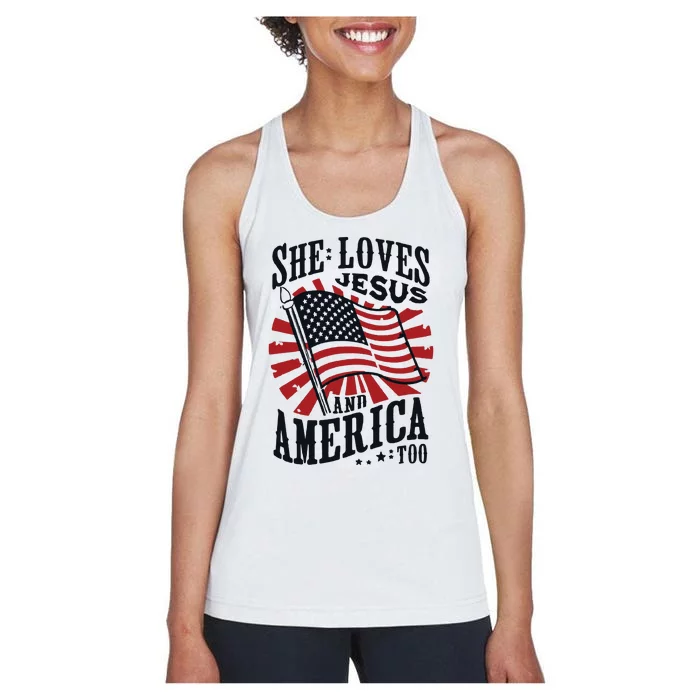 She Loves Jesus And America Too Women's Racerback Tank