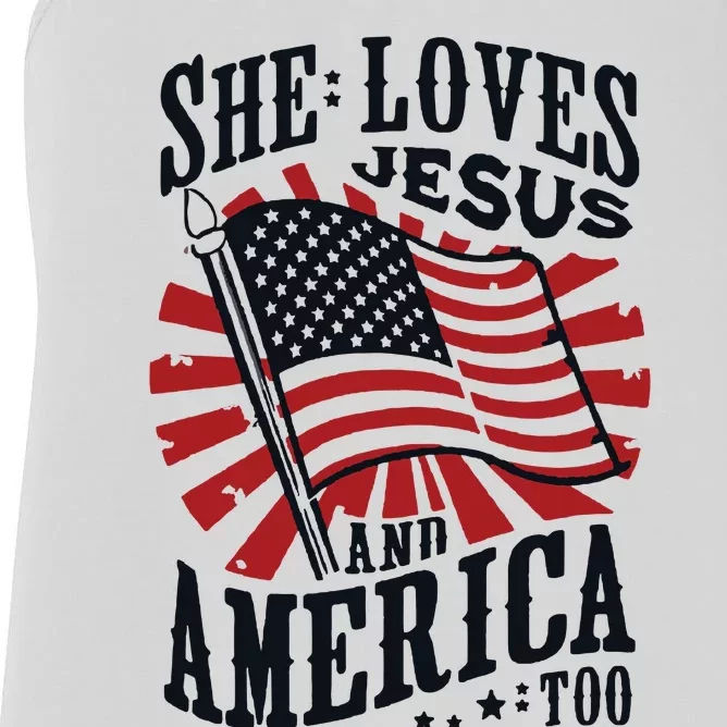 She Loves Jesus And America Too Women's Racerback Tank