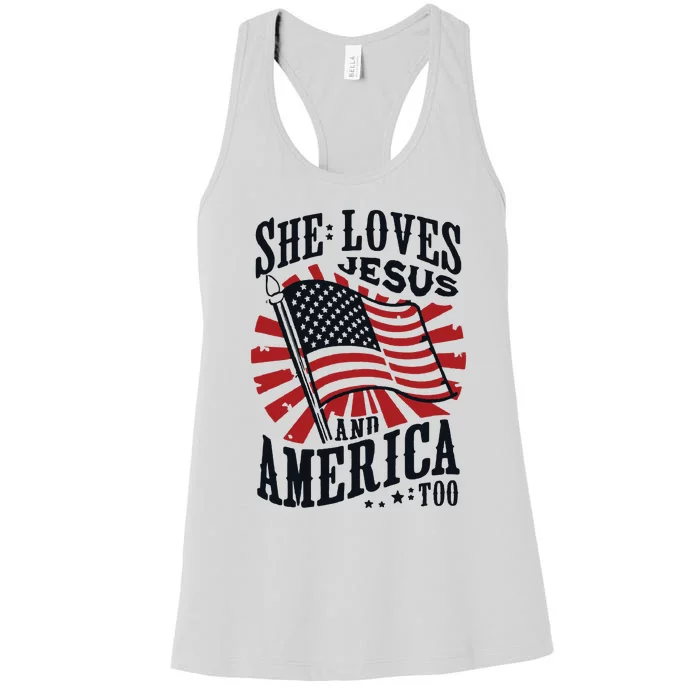 She Loves Jesus And America Too Women's Racerback Tank