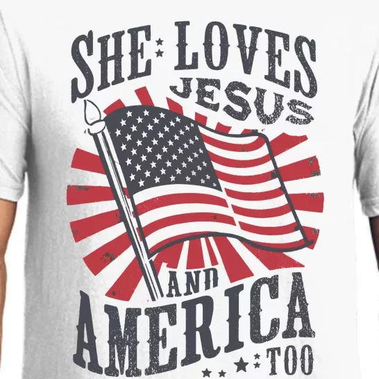 She Loves Jesus And America Too Flag Christian 4th Of July Pajama Set