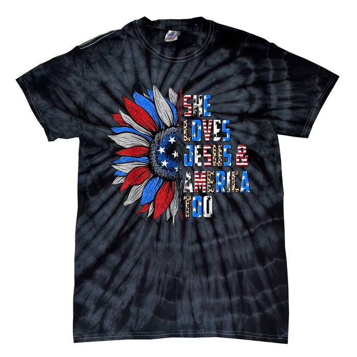 She Loves Jesus And America Too Wo US Sunflower Tie-Dye T-Shirt