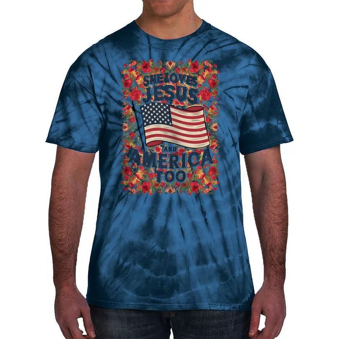 She Loves Jesus And America Too Floral Retro Tie-Dye T-Shirt