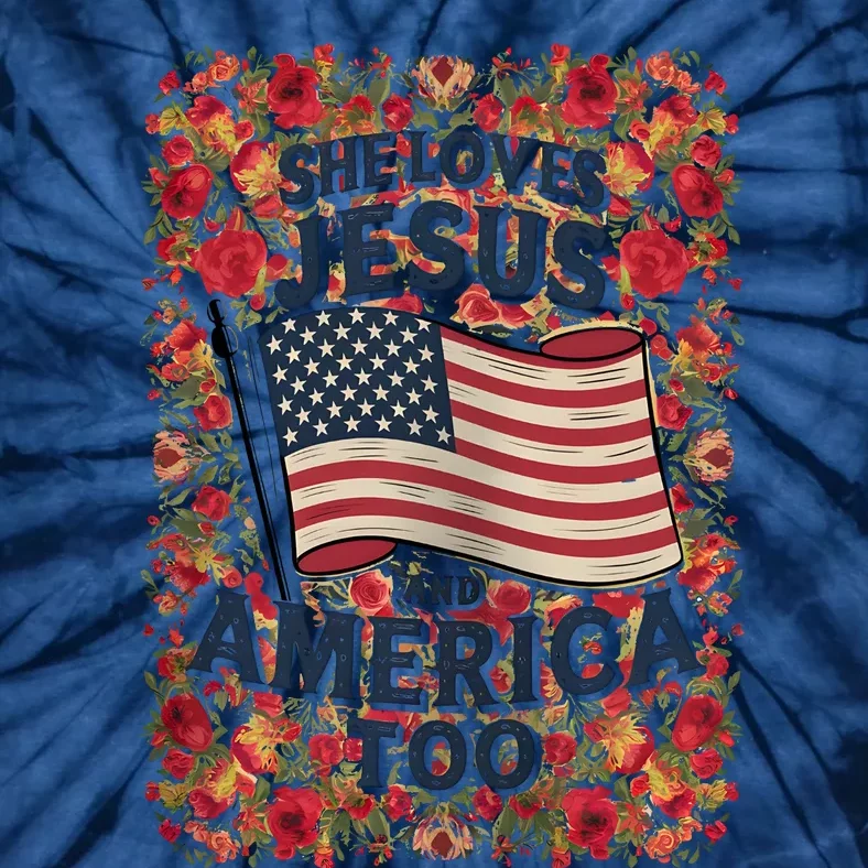 She Loves Jesus And America Too Floral Retro Tie-Dye T-Shirt