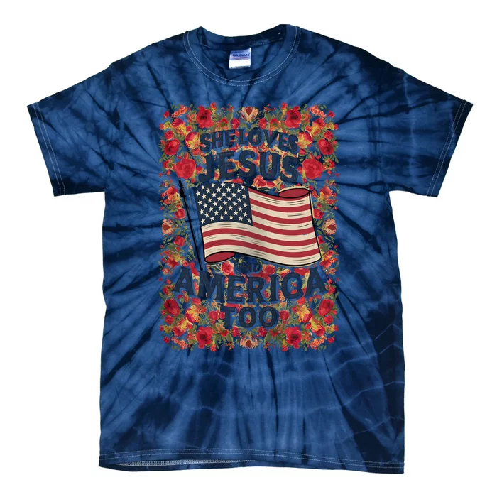 She Loves Jesus And America Too Floral Retro Tie-Dye T-Shirt