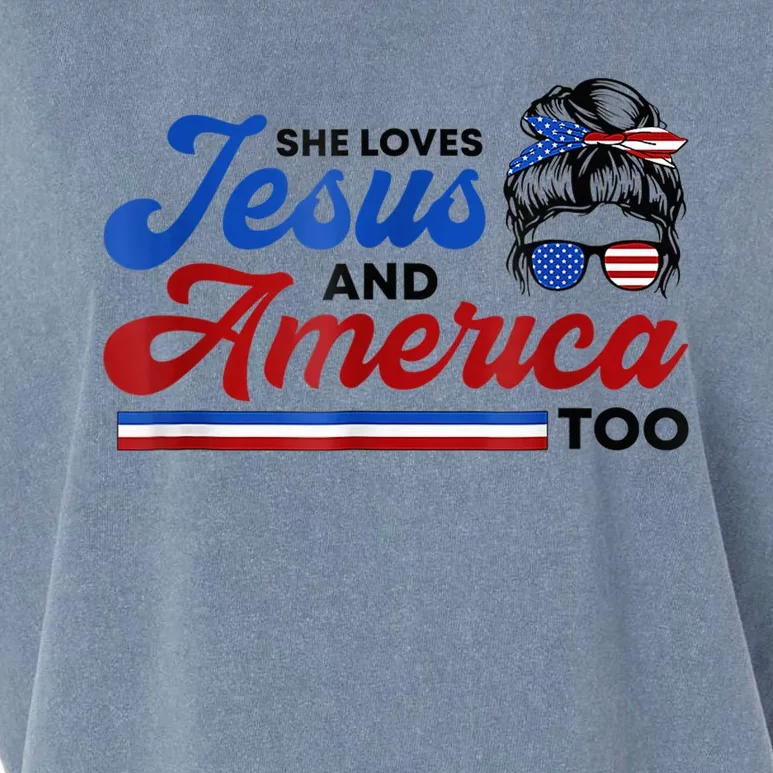 She Loves Jesus And America Too 4th of July God Believer USA Garment-Dyed Women's Muscle Tee