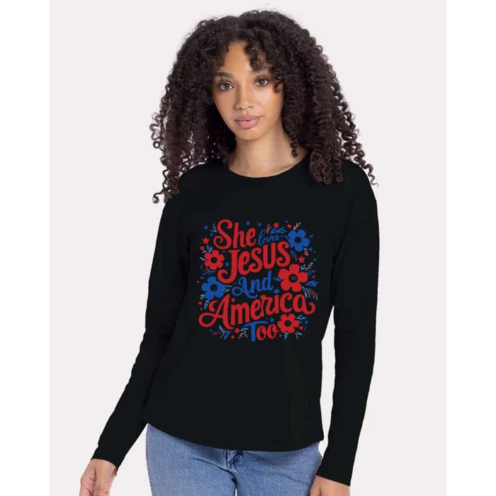 She Loves Jesus And America Too Womens Cotton Relaxed Long Sleeve T-Shirt