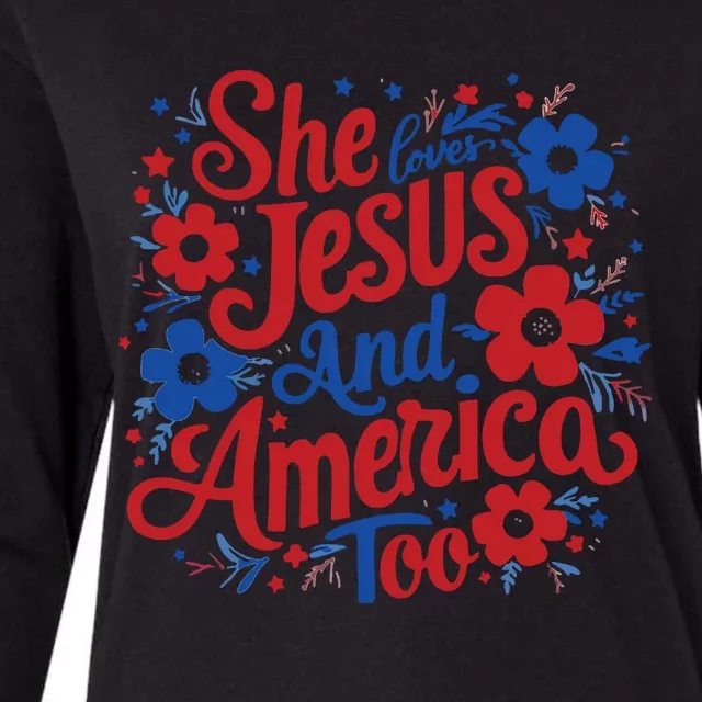 She Loves Jesus And America Too Womens Cotton Relaxed Long Sleeve T-Shirt