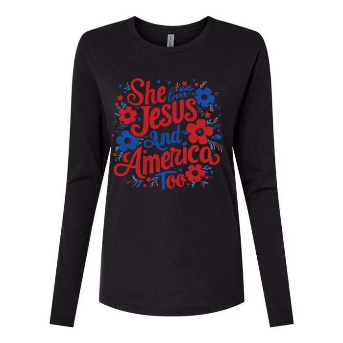 She Loves Jesus And America Too Womens Cotton Relaxed Long Sleeve T-Shirt