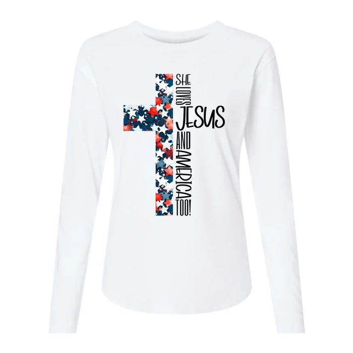 She Loves Jesus And America Too 4th Of July Womens Cotton Relaxed Long Sleeve T-Shirt