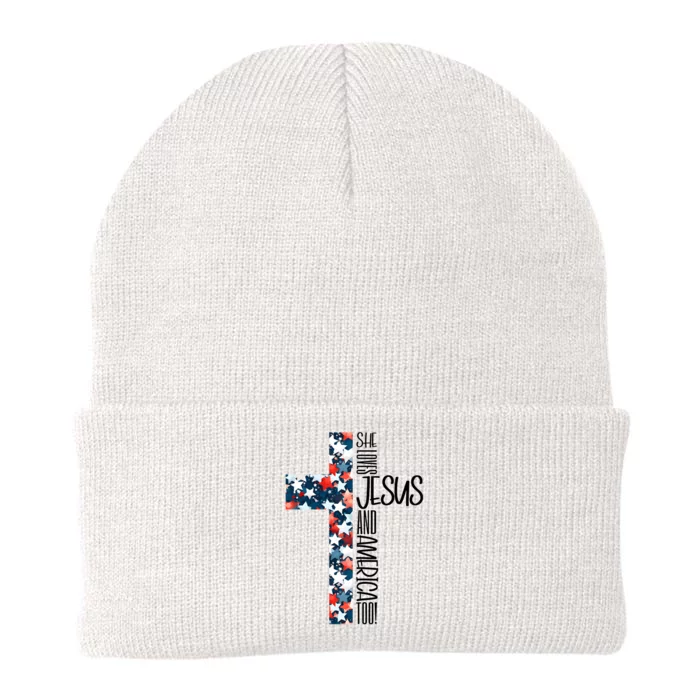 She Loves Jesus And America Too 4th Of July Knit Cap Winter Beanie