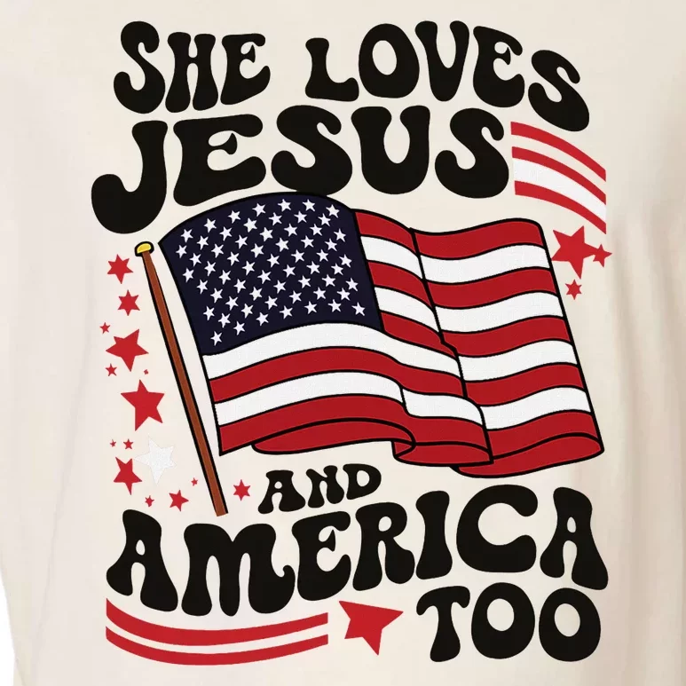 She Loves Jesus And America Christian Garment-Dyed Women's Muscle Tee