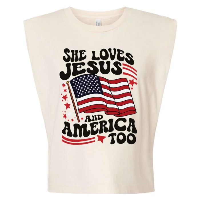 She Loves Jesus And America Christian Garment-Dyed Women's Muscle Tee