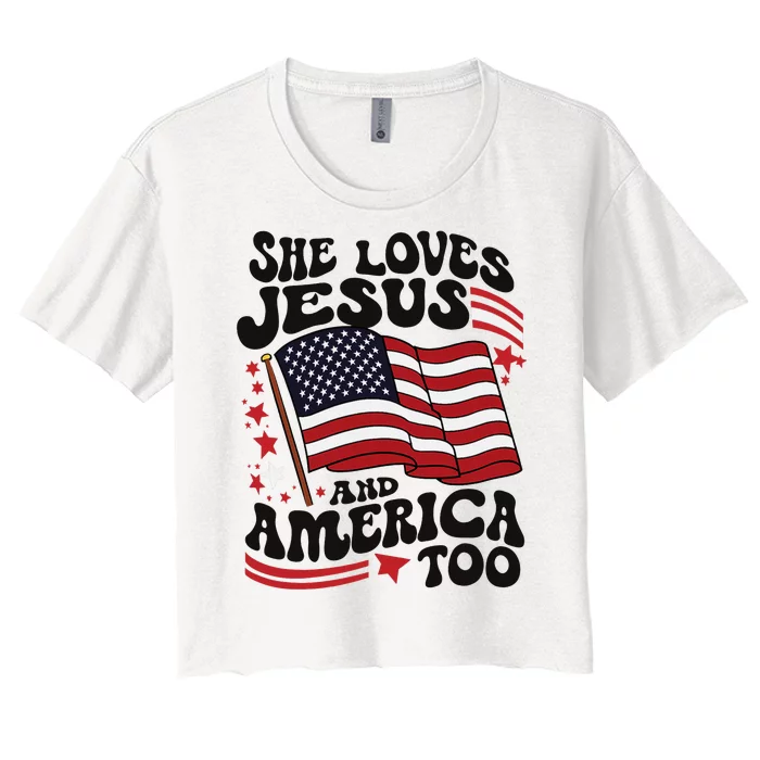 She Loves Jesus And America Christian Women's Crop Top Tee