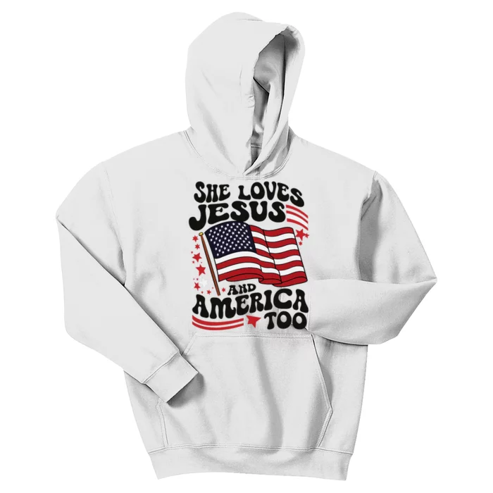 She Loves Jesus And America Christian Kids Hoodie