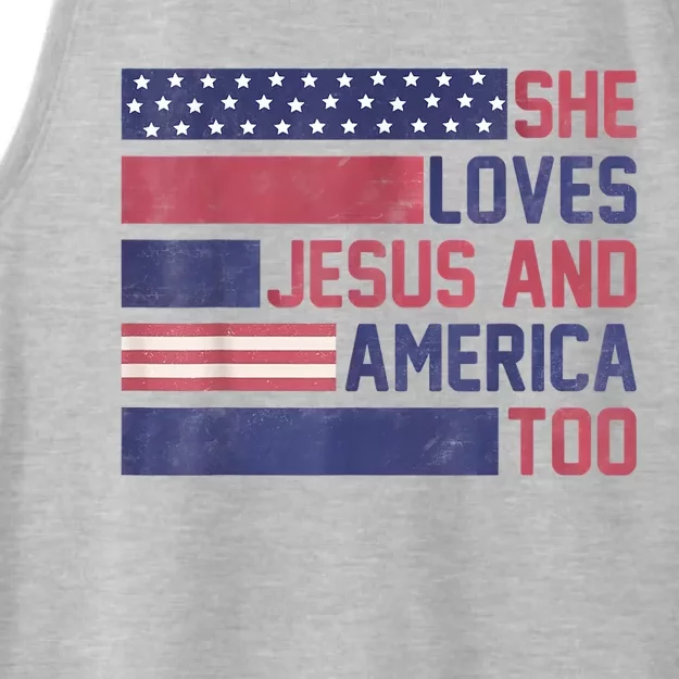 She Loves Jesus And America Too 4th Of July Patriotic Ladies Tri-Blend Wicking Tank