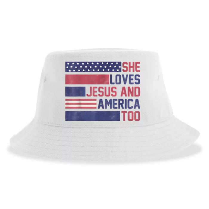 She Loves Jesus And America Too 4th Of July Patriotic Sustainable Bucket Hat