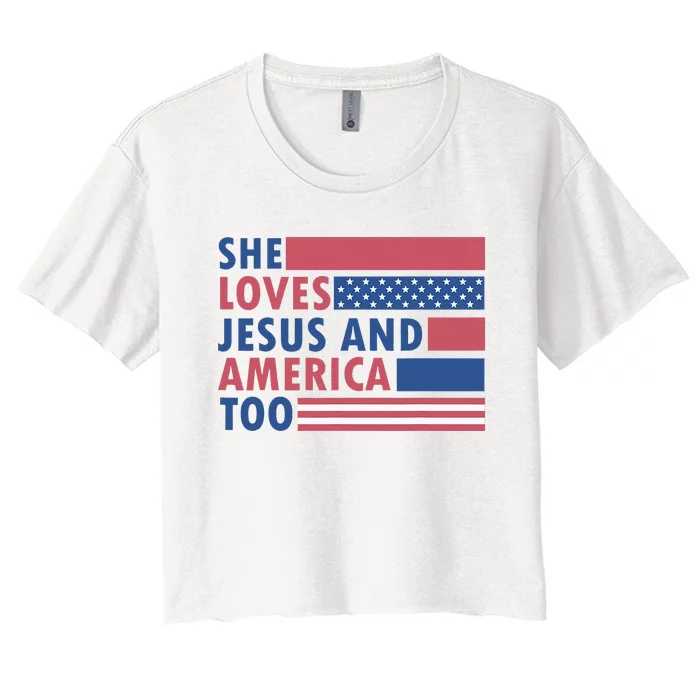 She Loves Jesus And America Too Retro Women's Crop Top Tee