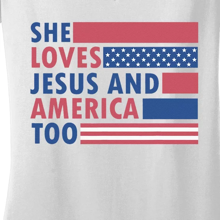 She Loves Jesus And America Too Retro Women's V-Neck T-Shirt