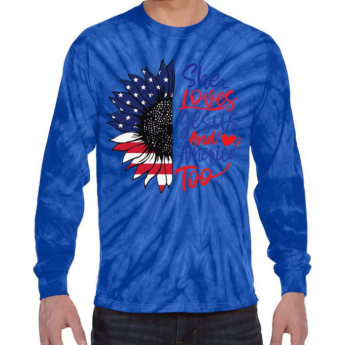 She Loves Jesus And America Too Tie-Dye Long Sleeve Shirt