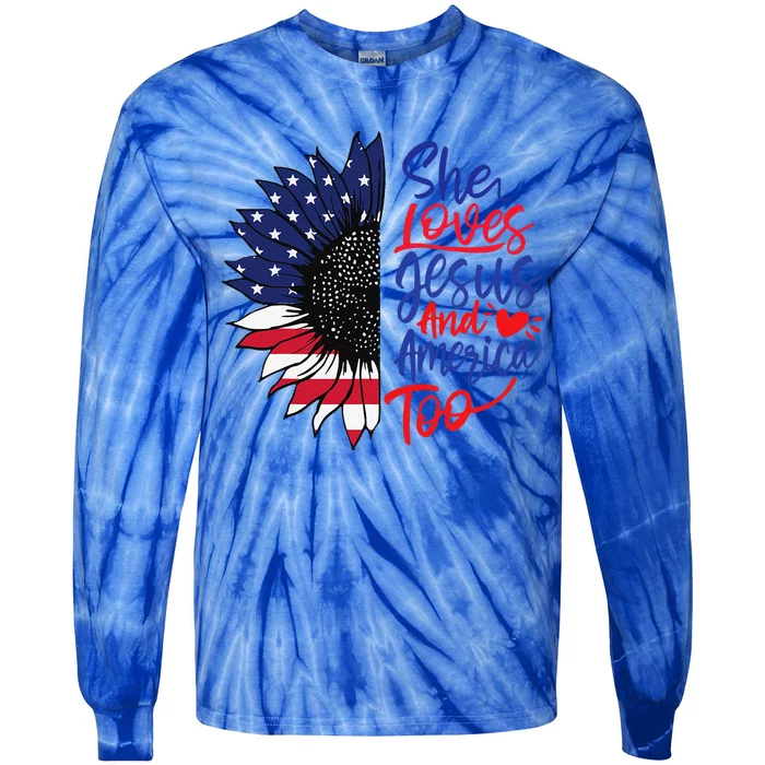 She Loves Jesus And America Too Tie-Dye Long Sleeve Shirt