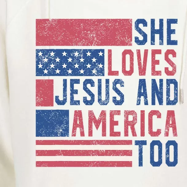 She Loves Jesus And America Too 4th Of July Patriotic Retro Womens Funnel Neck Pullover Hood