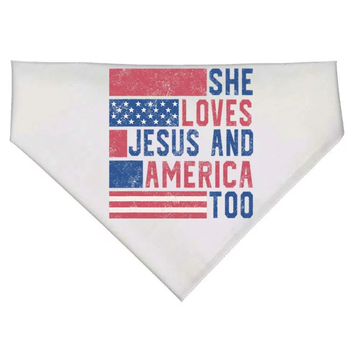 She Loves Jesus And America Too 4th Of July Patriotic Retro USA-Made Doggie Bandana