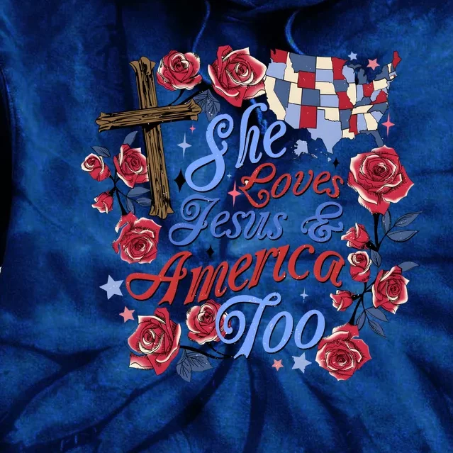 She Loves Jesus And America Too Floral Cross Tie Dye Hoodie