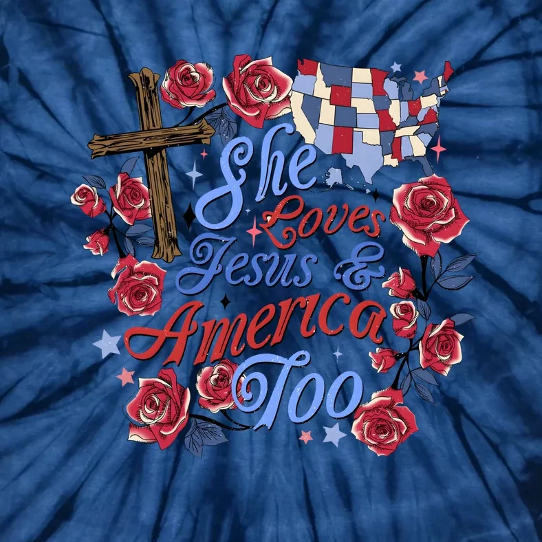 She Loves Jesus And America Too Floral Cross Tie-Dye T-Shirt