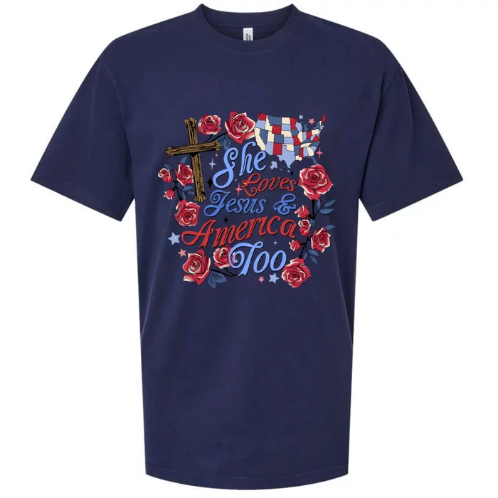 She Loves Jesus And America Too Floral Cross Sueded Cloud Jersey T-Shirt