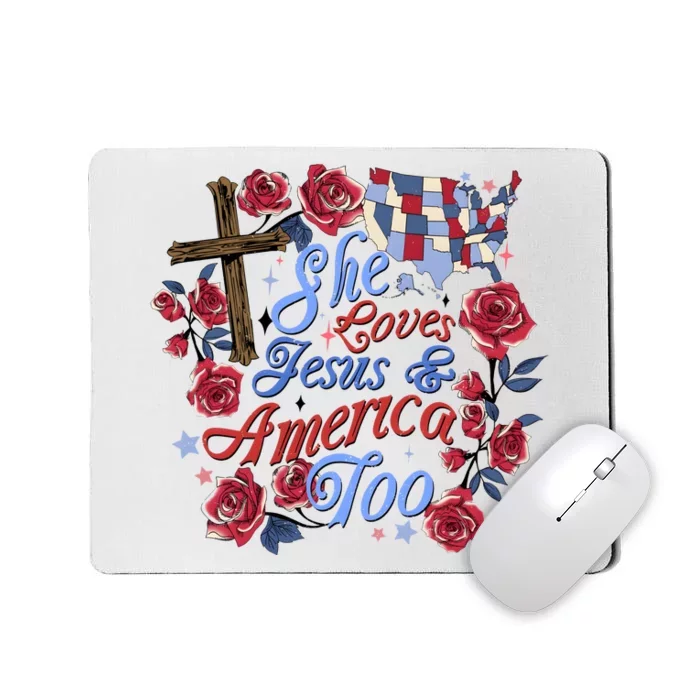 She Loves Jesus And America Too Floral Cross Mousepad