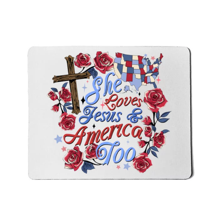 She Loves Jesus And America Too Floral Cross Mousepad