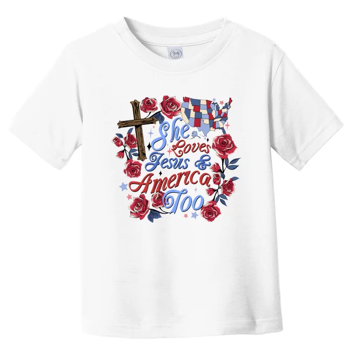 She Loves Jesus And America Too Floral Cross Toddler T-Shirt