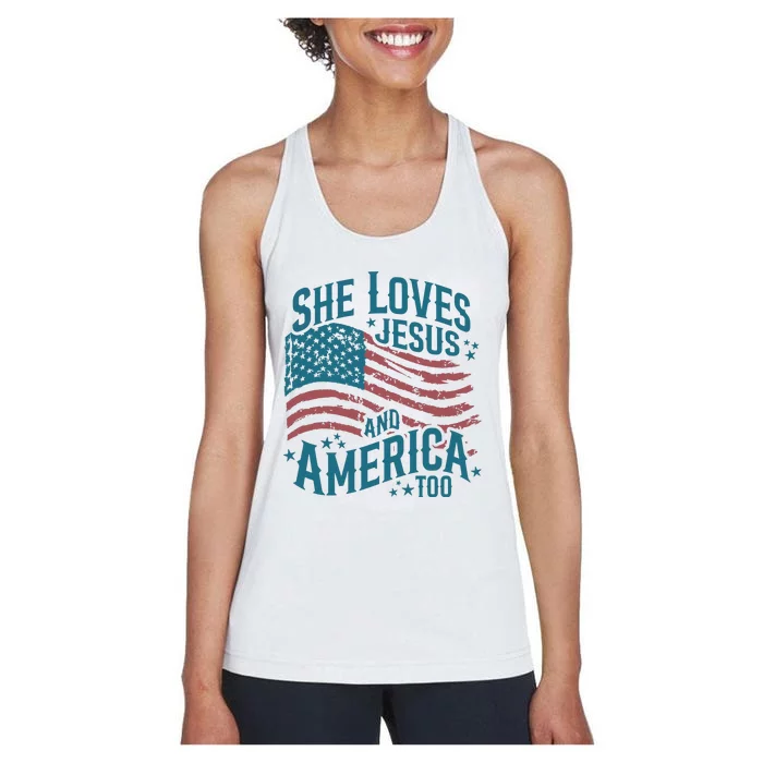 She Loves Jesus And America Too Women's Racerback Tank