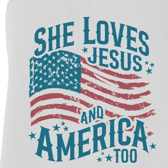 She Loves Jesus And America Too Women's Racerback Tank