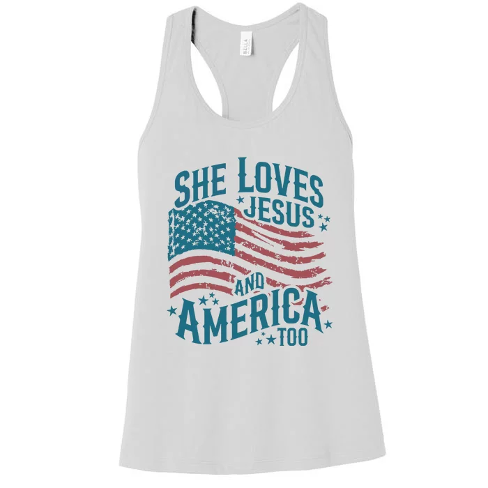 She Loves Jesus And America Too Women's Racerback Tank