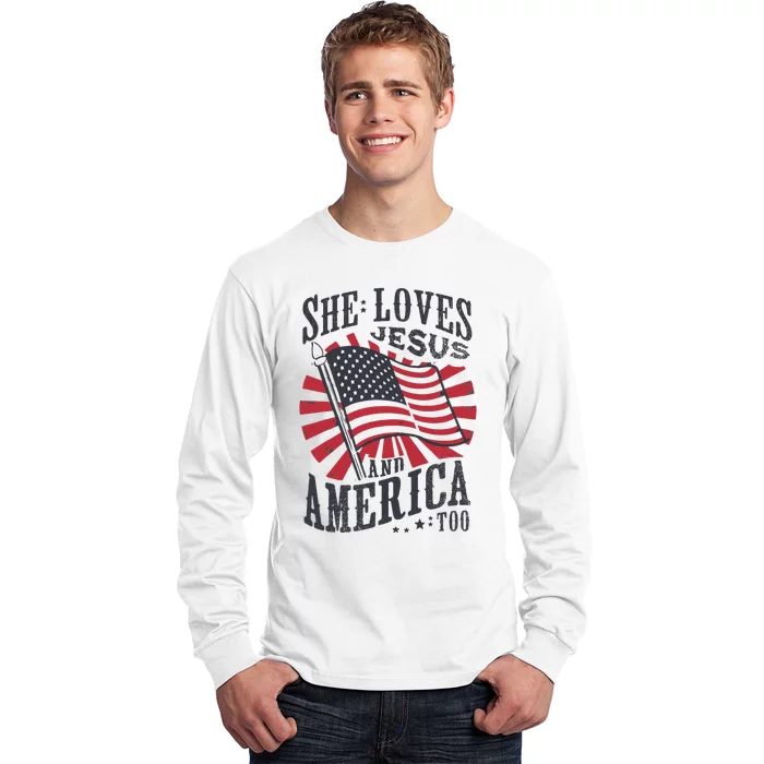 She Loves Jesus And America Too Flag Christian Long Sleeve Shirt