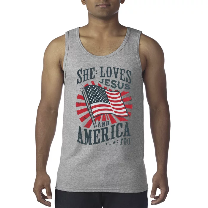 She Loves Jesus And America Too Christian 4th Of July Tank Top