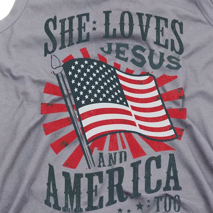 She Loves Jesus And America Too Christian 4th Of July Tank Top