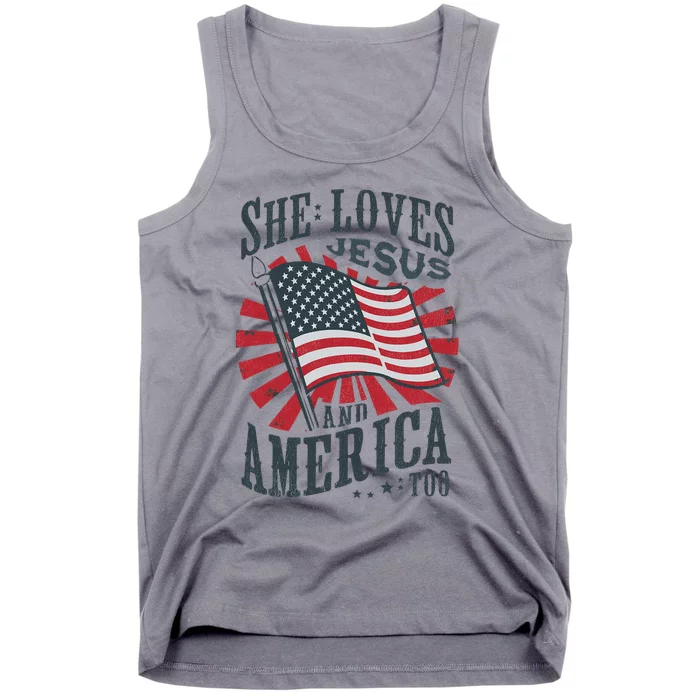 She Loves Jesus And America Too Christian 4th Of July Tank Top