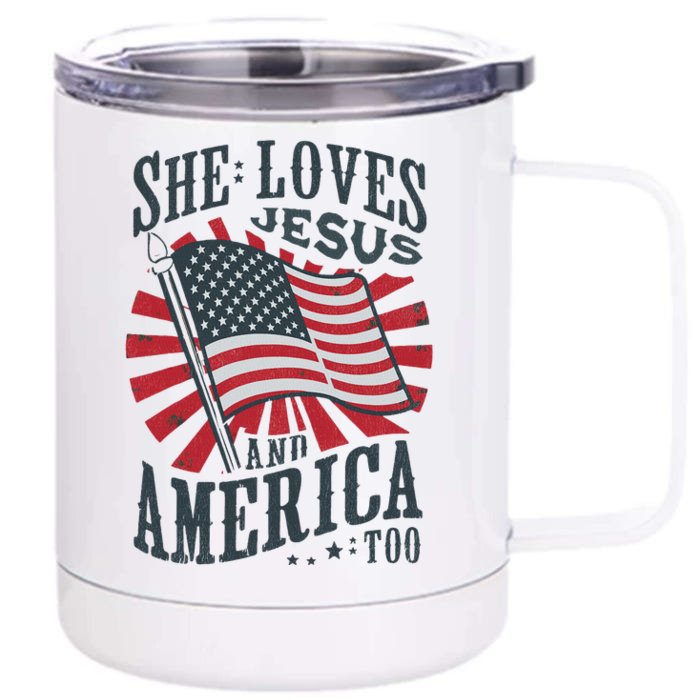 She Loves Jesus And America Too Christian 4th Of July Front & Back 12oz Stainless Steel Tumbler Cup