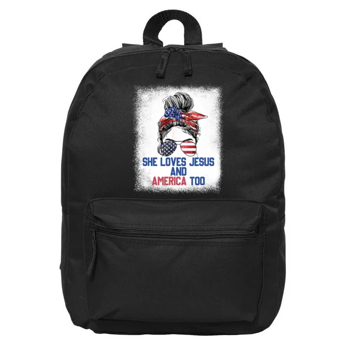 She Loves Jesus And America Too 4th Of July Christian Lover 16 in Basic Backpack