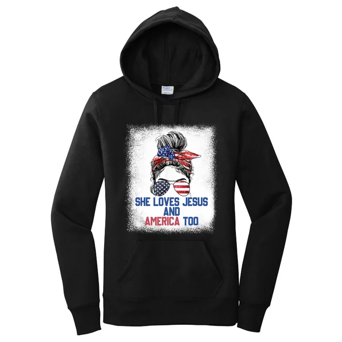 She Loves Jesus And America Too 4th Of July Christian Lover Women's Pullover Hoodie